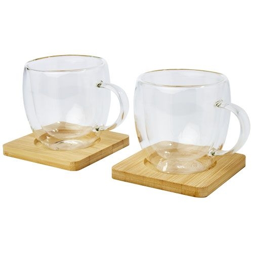 PF113315-1Manti 2-teiliger 250 ml doppelwandiger Glasbecher mit Bambusuntersetzer_ transparent_natural