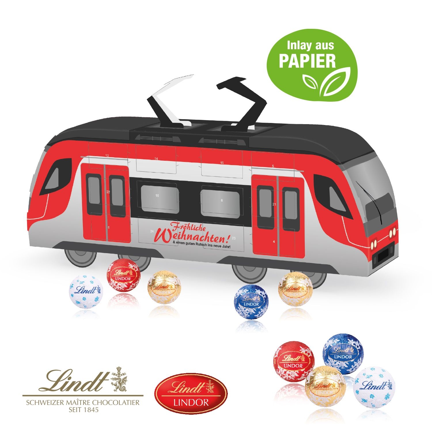 CD55449-013D Adventskalender _Bahn_ mit Lindt Schokolade mit Papier-Inlay_ Motiv-Vorlage