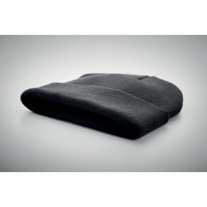 MO9965-03Polo Rpet Beanie mit Umschlag RPET_ schwarz