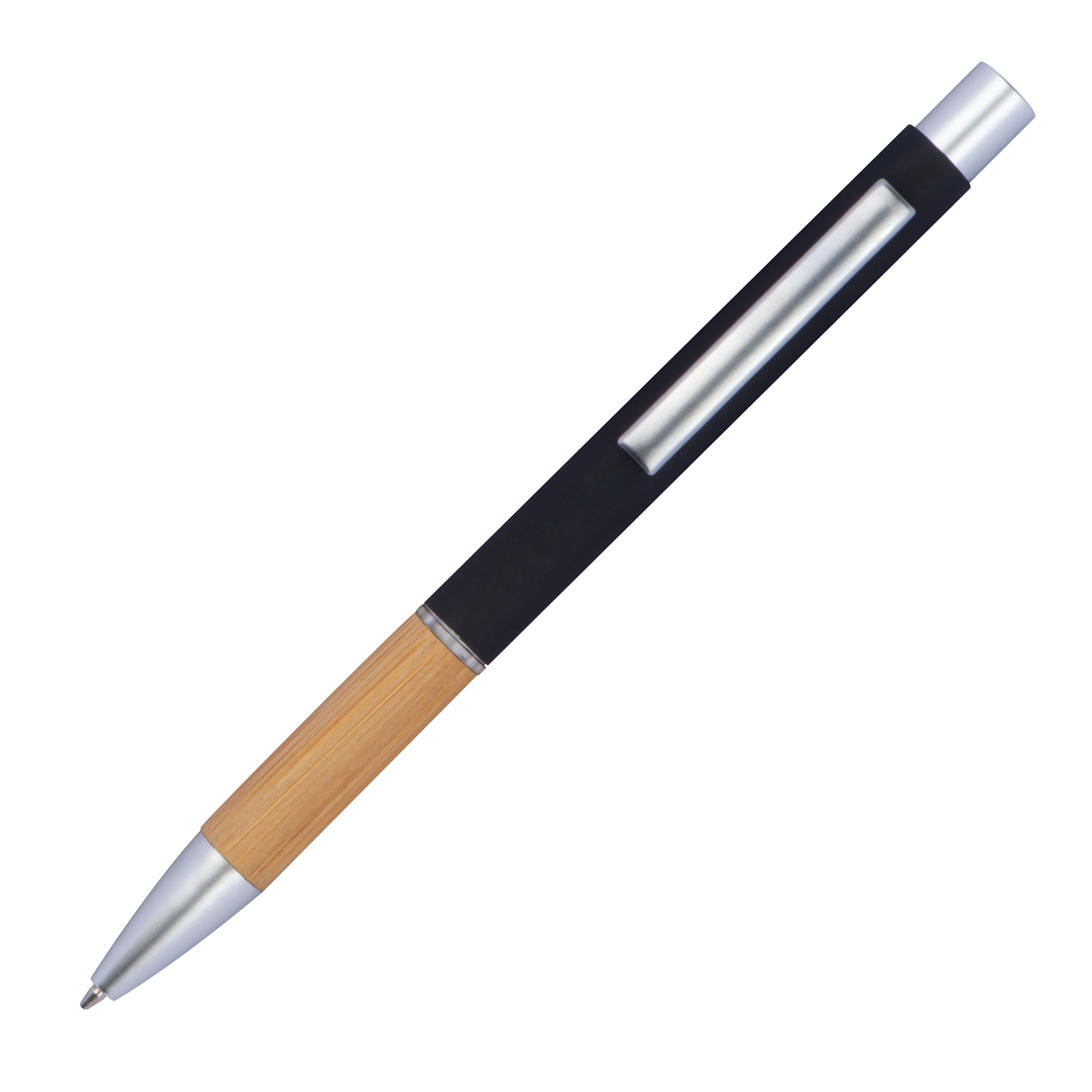 MA12643-03Aluminium Kugelschreiber mit Bambusgriffzone _ schwarz
