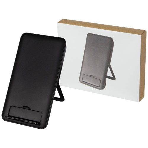 PF124203-1Loop 10 W kabelloses Ladepad aus recyceltem Kunststoff mit Telefonstaender_ schwarz