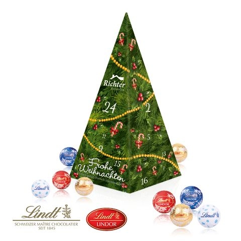 CD95378-02Adventskalender _Weihnachtspyramide_ mit Lindt Schokolade_ Individuelles Motiv