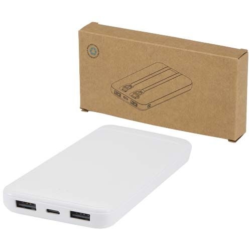 PF124459Adhil 10 W 10.000 mAh Powerbank aus recyceltem Kunststoff mit 2 integrierten Kabeln PF124459Adhil 10 W 10.000 mAh Powerbank aus recyceltem Kunststoff mit 2 integrierten Kabeln