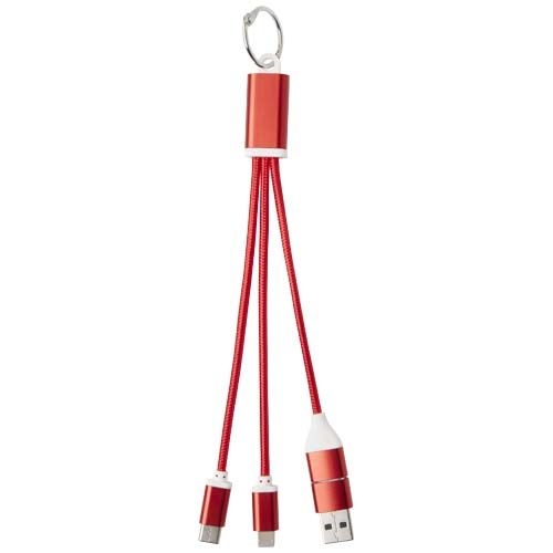 PF124382-1Metal 4-in-1 Ladekabel aus recyceltem Aluminium mit Schluesselanhaenger_ rot