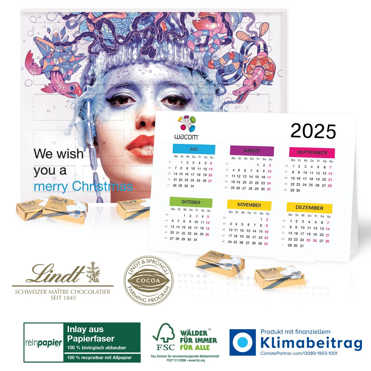 CD55366-01„2 in 1“ Adventskalender Lindt mit Jahresplaner_ Inlay aus Papierfaser_ Motiv-Vorlage