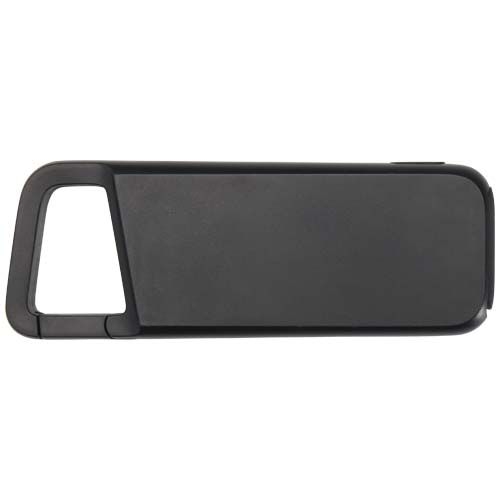 PF124470-2Alkes 12 W 5.000 mAh wasserfeste Powerbank aus recyceltem Kunststoff mit Karabinerhaken_ schwarz