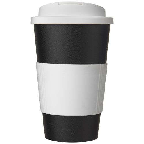 PF210696-11Americano® 350 ml Isolierbecher mit Schutzring _ auslaufsicherem Schraubverschluss_ schwarz_weiss