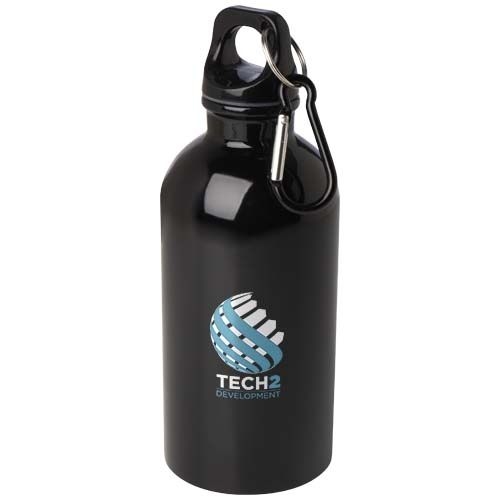 PF100860-12Oregon 400 ml RCS-zertifizierte_ einwandige Trinkflasche aus Edelstahl mit Karabinerhaken_ schwarz