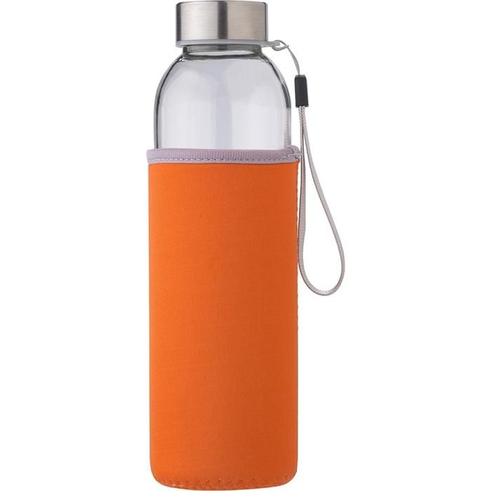 GI9301-07Glasflasche _500ml_ mit einem Neoprenhuelle Nika_ orange