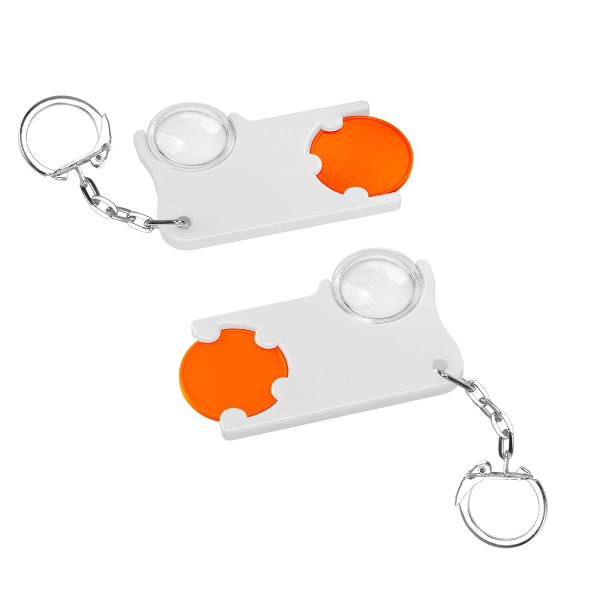 HE8286K-5-0Chiphalter mit 1€-Chip und Lupe_ orange_ weiss HE8286K-5-0Chiphalter mit 1€-Chip und Lupe_ orange_ weiss