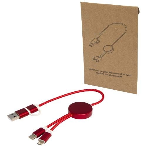 PF124424-1Alasia 30 cm 5-in-1 Kabel aus recyceltem Kunststoff fuer Datenuebertragung und 27W Schnellladung_ rot