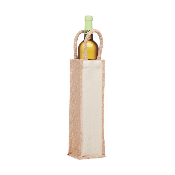 MO6258-13Campo Di Vino Flaschen-Geschenktasche Jute_ Beige