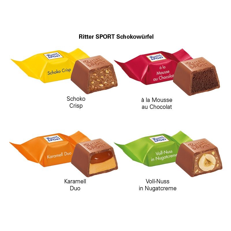 JG10250-3Kleines Praesent Ritter SPORT_ Ritter Sport Schokowuerfel_ Vollnuss Nougatcreme
