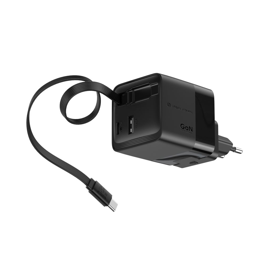 XDP301_27-01Urban Vitamin Mendocino 65W GaN-Charger mit einziehb. Kabel_ schwarz