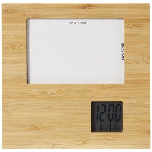 PF104560-1Sasa Bambus Fotorahmen Tischuhr mit Thermometer_ natur