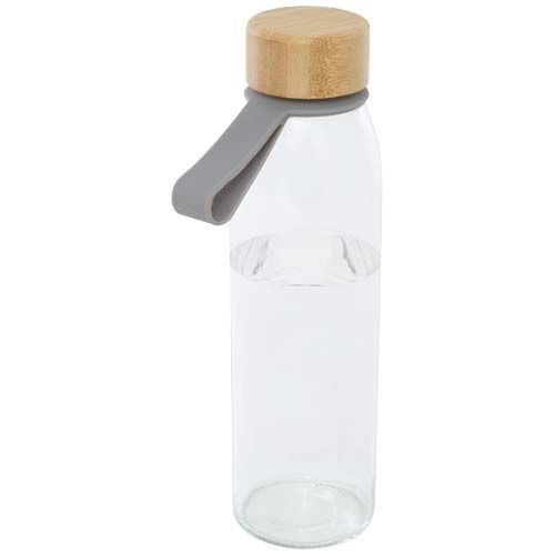 PF100853-4Porto 500 ml Glas-Flasche mit Silikongriff und Bambusdeckel _ grau